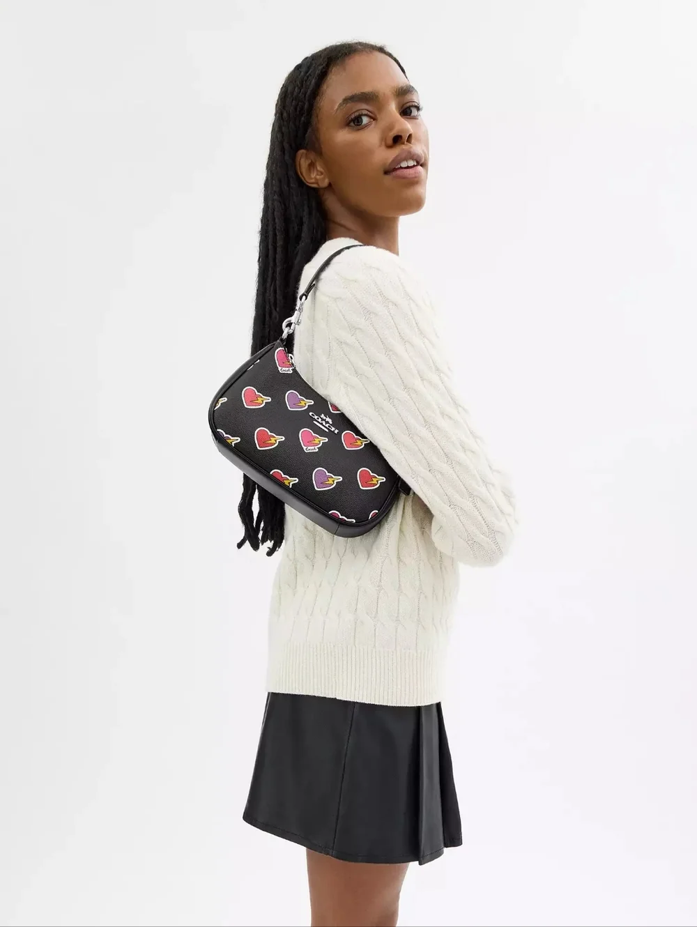 Coach Black Pebbled Leather Heart Teri Bag - Picture 4 of 9